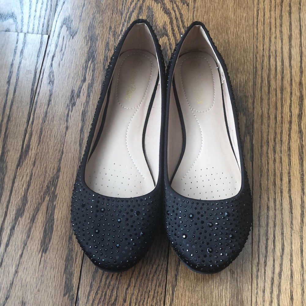 Black Rhinestone Flats